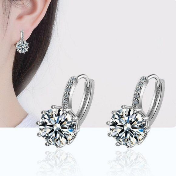 NEW 8CT Solitaire Diamond 925 Silver Hoop Earrings - Picture 3 of 5